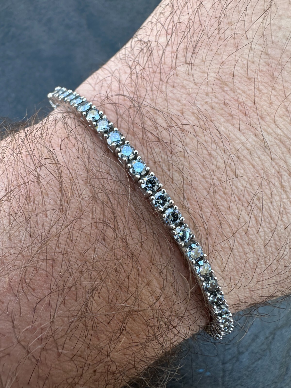 Pre-owned Silver Real Iced Blue Gray Moissanite 3mm Tennis Bracelet 925  Pass Diamond Test