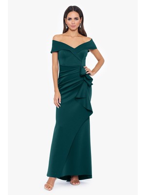 Женское зеленое вечернее платье XSCAPE с драпировкой спереди и складчатым верхом на подкладке с коротким рукавом 4