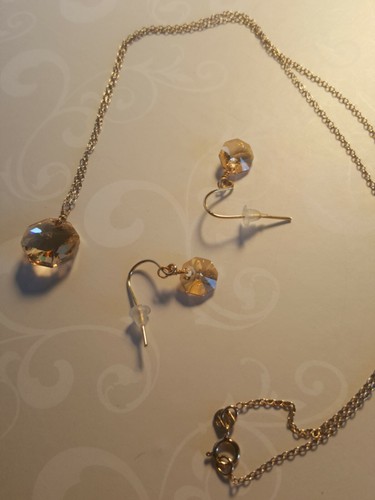 Pretty 24k Gold Over Sterling Silver Necklace & Earrings W/ Swarovski Elements