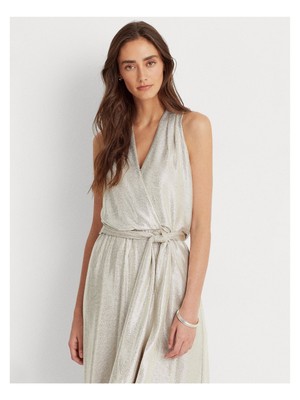 

Женское бежевое миди-платье миди с запахом и подкладкой на подкладке с поясом RALPH LAUREN, Бежевый