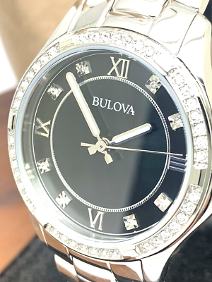 Bulova Women s Watch 96L266 Quartz Black Dial Crystal Accent