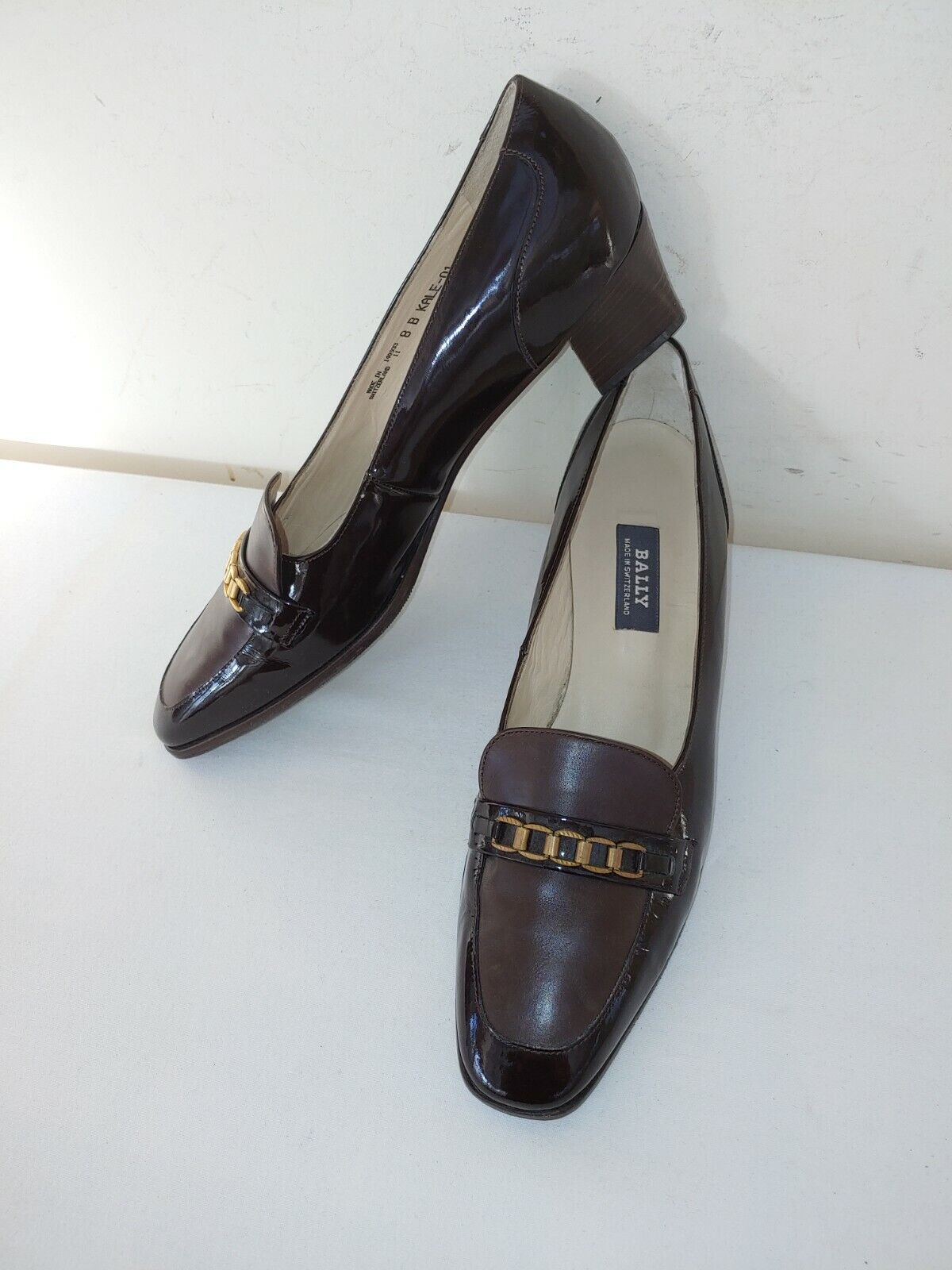 BALLY Made in Switzerland,Bordo Patent Leather,Chain Decoration Women's Shoes,8B BALLY Made in Switzerland,Bordo Patent Leather,Chain Decoration Women's Shoes,8B