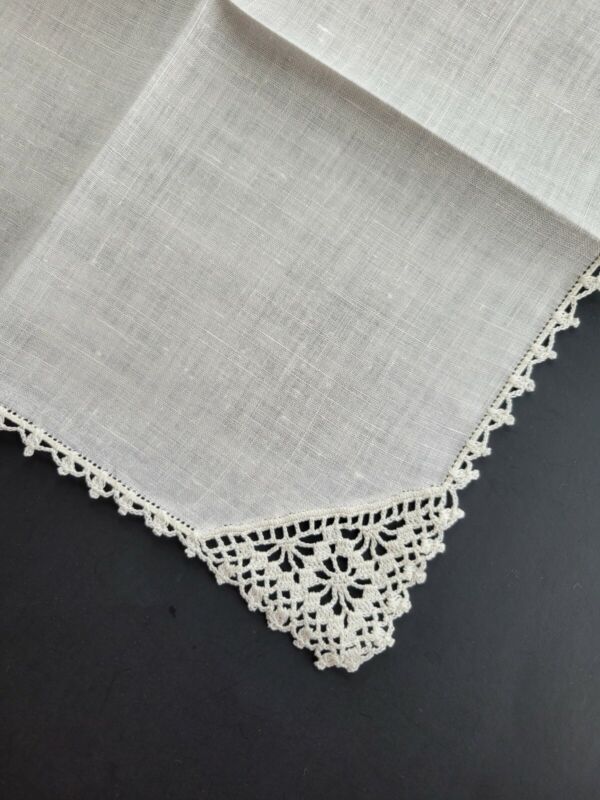 Vintage Ladies Hankie White Crochet With Corner Design