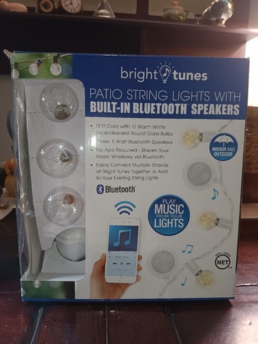Bright Tunes Indoor/Outdoor White Incandescent String Lights with Bluetooth Speakers, White Cord Bright Tunes Indoor/Outdoor White Incandescent String Lights with Bluetooth Speakers, White Cord