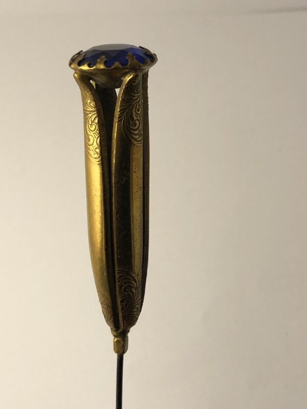 Victorian tulip style design blue sapphire glass hatpin MA$ 052322bH@
