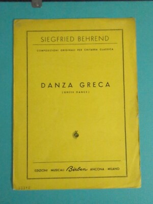 S.Behrend Danza Greca For Classical Guitar Rare Vintage Sheet Music