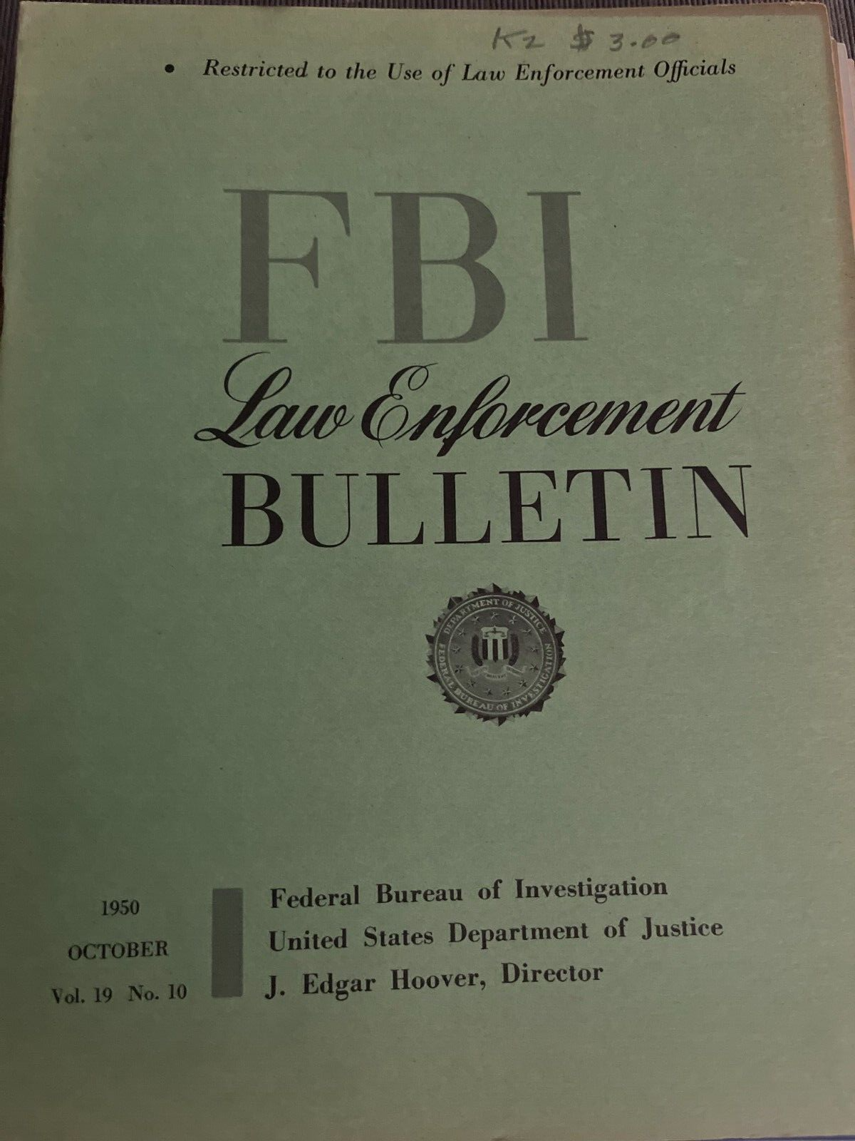 FBI Law Enforcement Bulletin October 1950 J Edgar Hoover Tom F...