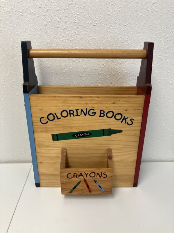 Solid Wooden Crayon Coloring Book Holder Carrier 14"x10"x5"