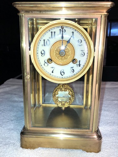 1910’s Antique Waterbury Crystal Regulator Mantel Shelf Clock Working Correctly