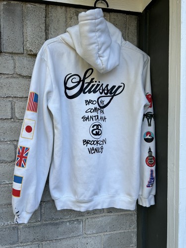 Stussy World Tour International Flag White Hoodie Pullover Men's XL  Sweatshirt | eBay