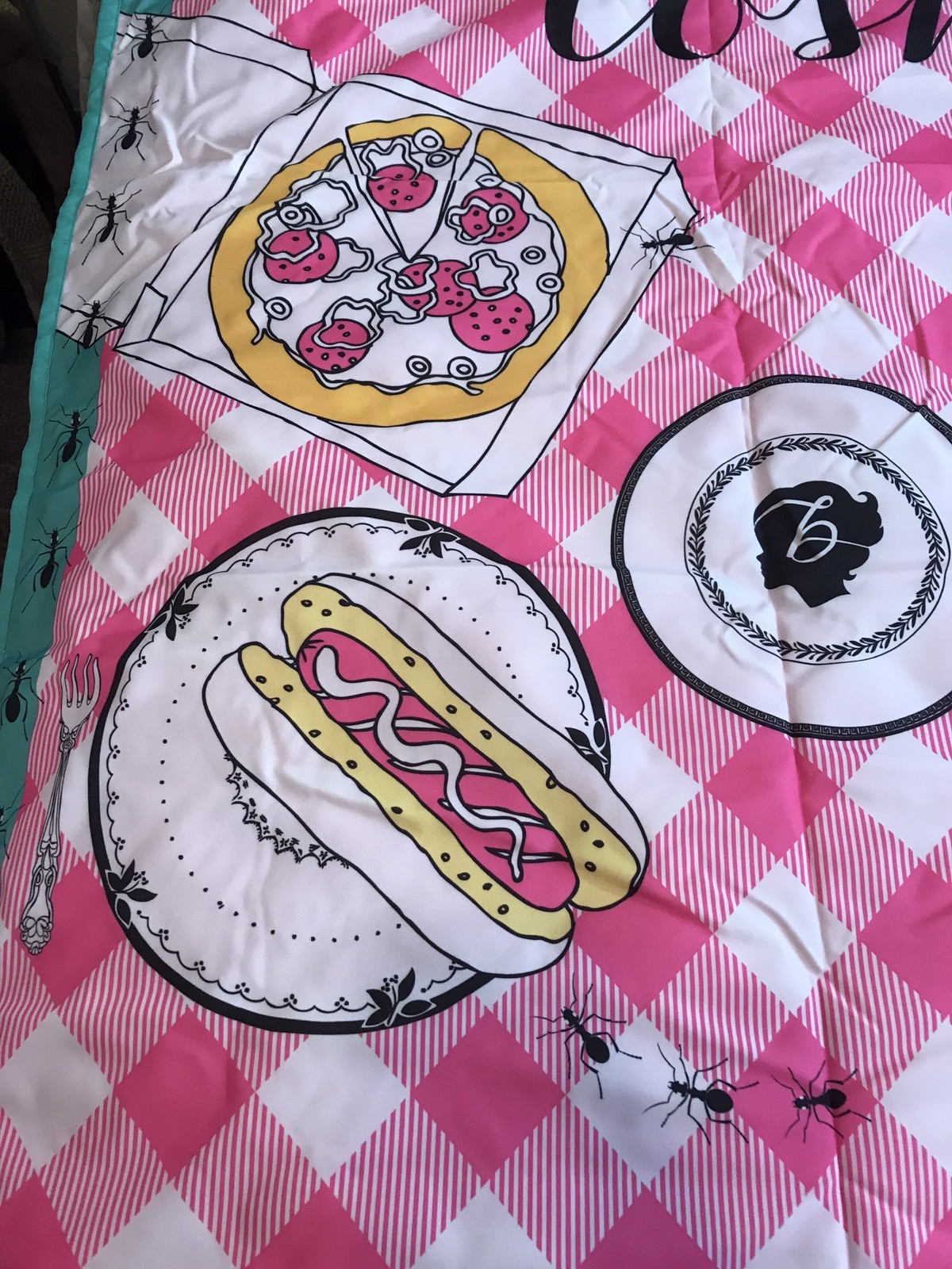 Picnic Blanket Large Who Invited The Ants Print Summer Carrying Handles