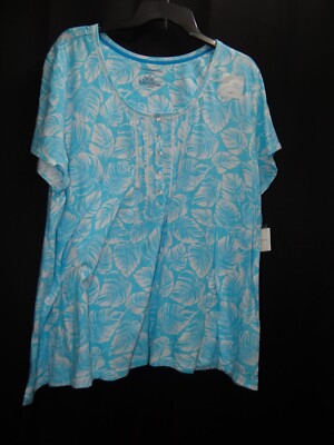NWT CROFT & BARROW WOMAN'S BLUE & WHITE SHIRT SIZE 2XL (D5)