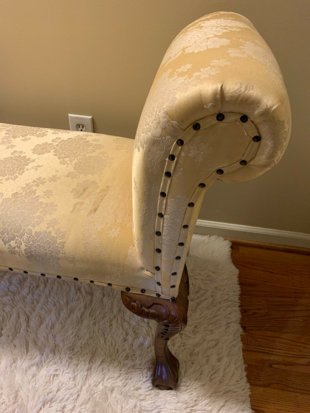 Antique Fainting Chair Boudoir Claw Foot Chaise Sofa Floral Yellow Pattern 32/44