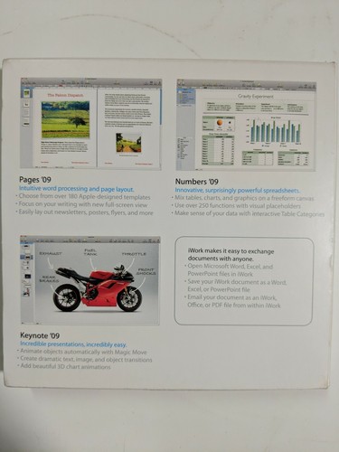iWork '09 Family Pack for Apple Mac MB943Z/A Pages Numbers Keynote