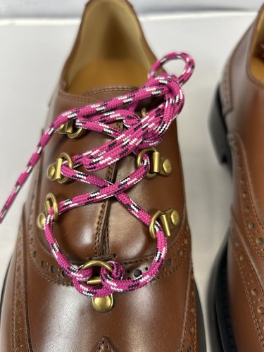 Pre-owned Gucci Men's Brogue Detail Lace Up Shoe In Brown Sz Us 8.5