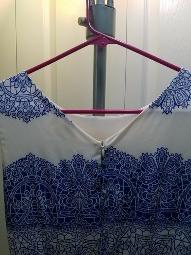 Modcloth Belle It Like It Is Cobalt and Blue Delft-Print A-Line Dress in Small