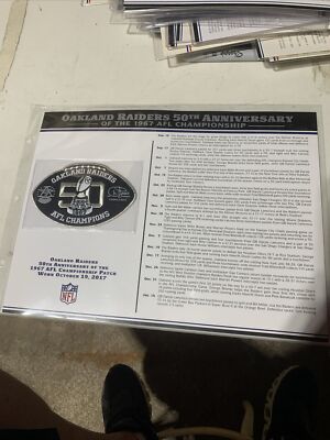 OAKLAND RAIDERS ~ 50th ANNIVERSARY NFL PATCH + INFO CARD Willabee & Ward ~ AFL