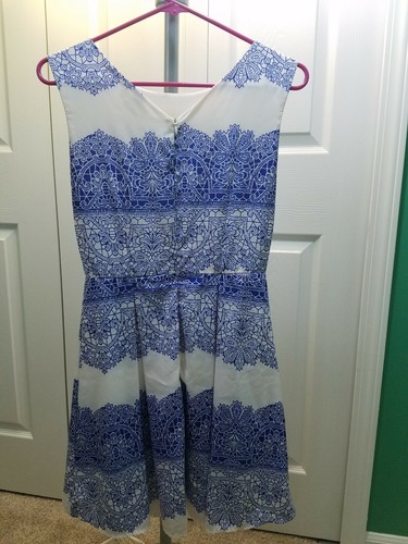 Modcloth Belle It Like It Is Cobalt and Blue Delft-Print A-Line Dress in Small