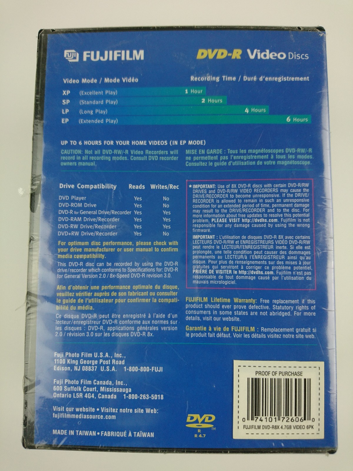 6 Pack Fujifilm DVD Recordable Media DVD-R 8x 4.70GB Video Box - Up to 8X Write