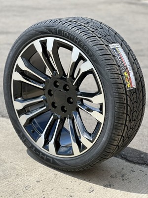 Set Of 24X10 SW-16 Black Machined Wheels On A Set Of 305/35R24 Lionhart Tires