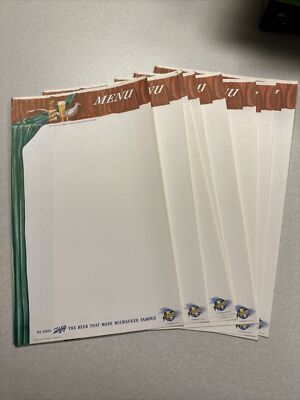 VTG Blank Paper Beer Menus Misc Lot of 9 Sheets Paper Schlitz Milwaukee Form 185