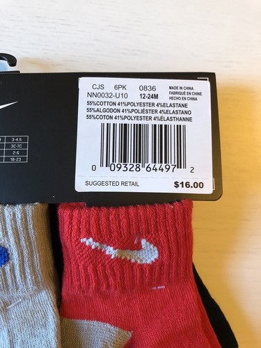New Nike Boy Socks 12-24 Months Six Pair