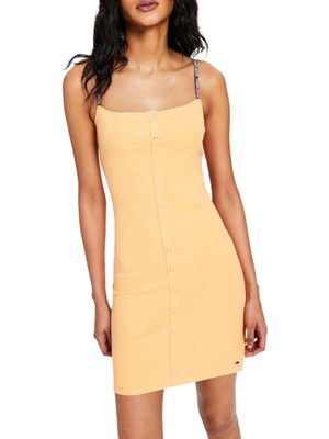 

TOMMY JEANS Женское оранжевое мини-платье с искусственными пуговицами, регулируемое крест-накрест сзади, Оранжевый