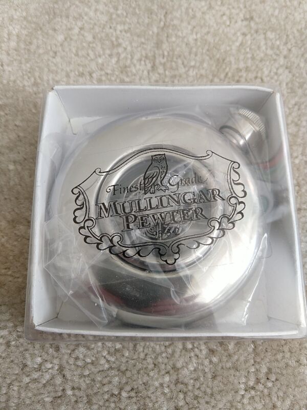 Celtic Flask Mullingar Pewter Whiskey Flask with Glass Center New