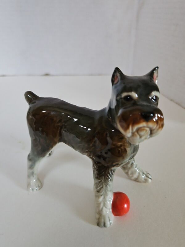 Goebel Made In West German Schnauzer Gray Dog With Red Ball Figurine Vintage