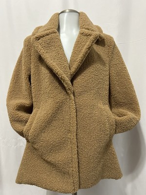 Women s Maralyn & Me Medium Brown Sherpa Fleece Button Down Coat With Pockets
