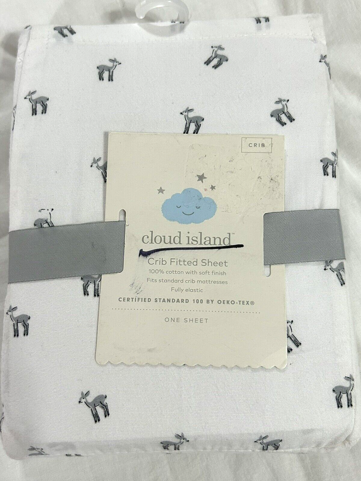 Cloud Island Deer Fitted Crib Sheet toddler gray white new #
