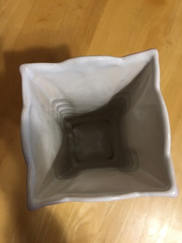 ROSEMEADE NORTH DAKOTA POTTERY SQUARE VASE 7 1/2” TALL, WHITE SHADED WITH PINK
