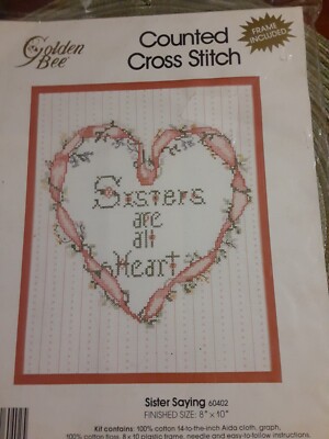GOLDEN BEE Counted Cross Stitch Kit - SISTER SAYING - 8'' x 10'' - INCLUDES FRAME