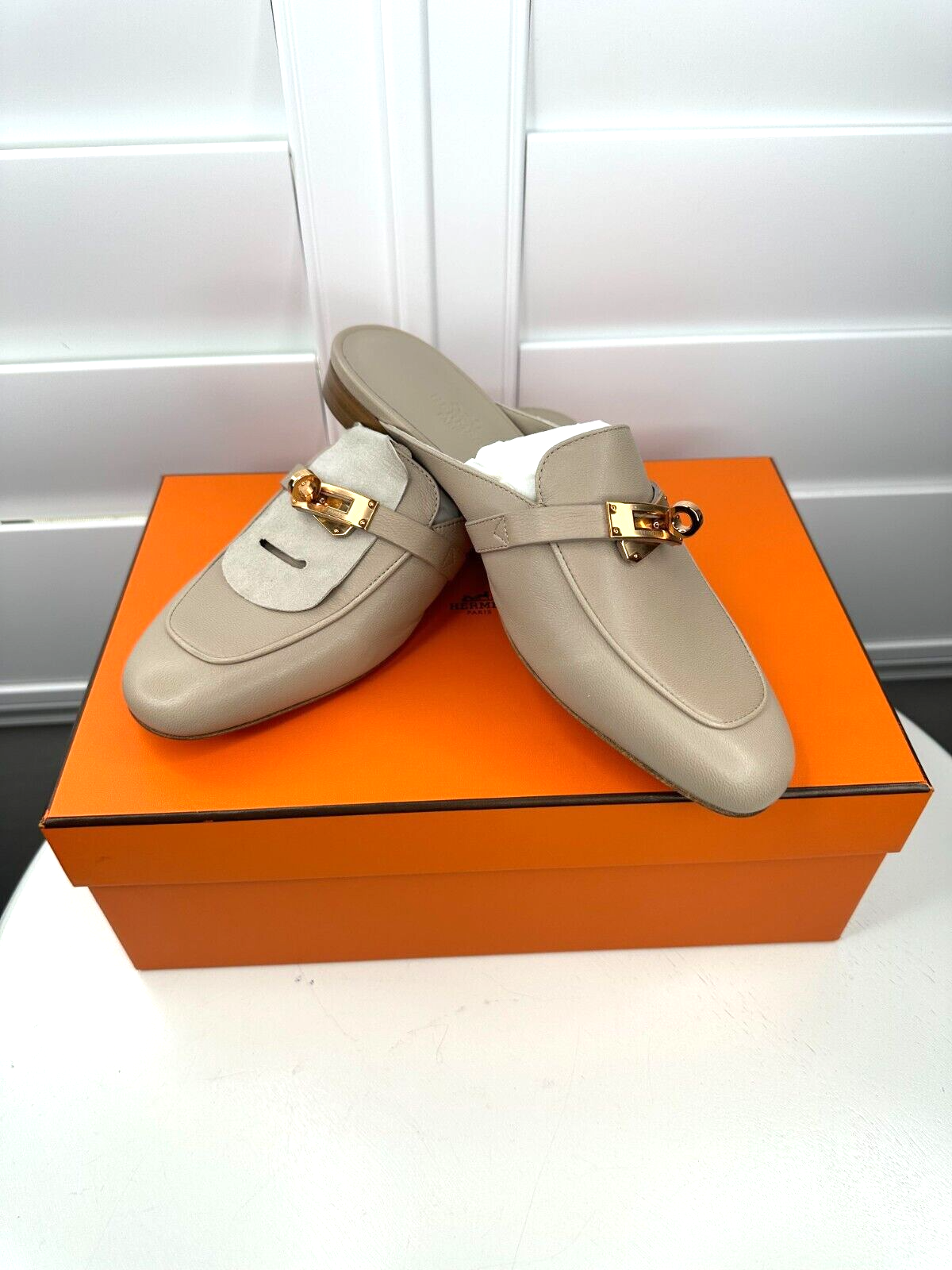 Hermes Oz Beige Calfskin Leather Mule Beige | eBay