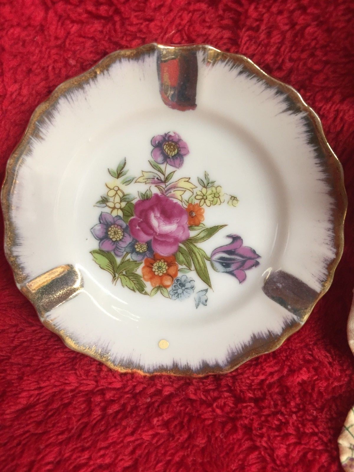 Vintage Floral and Gold Trim Individual Ashtray Limoges Style Japan Personal