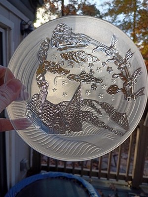 Vintage Embossed Glass Christmas Plate, Santa and Reindeer