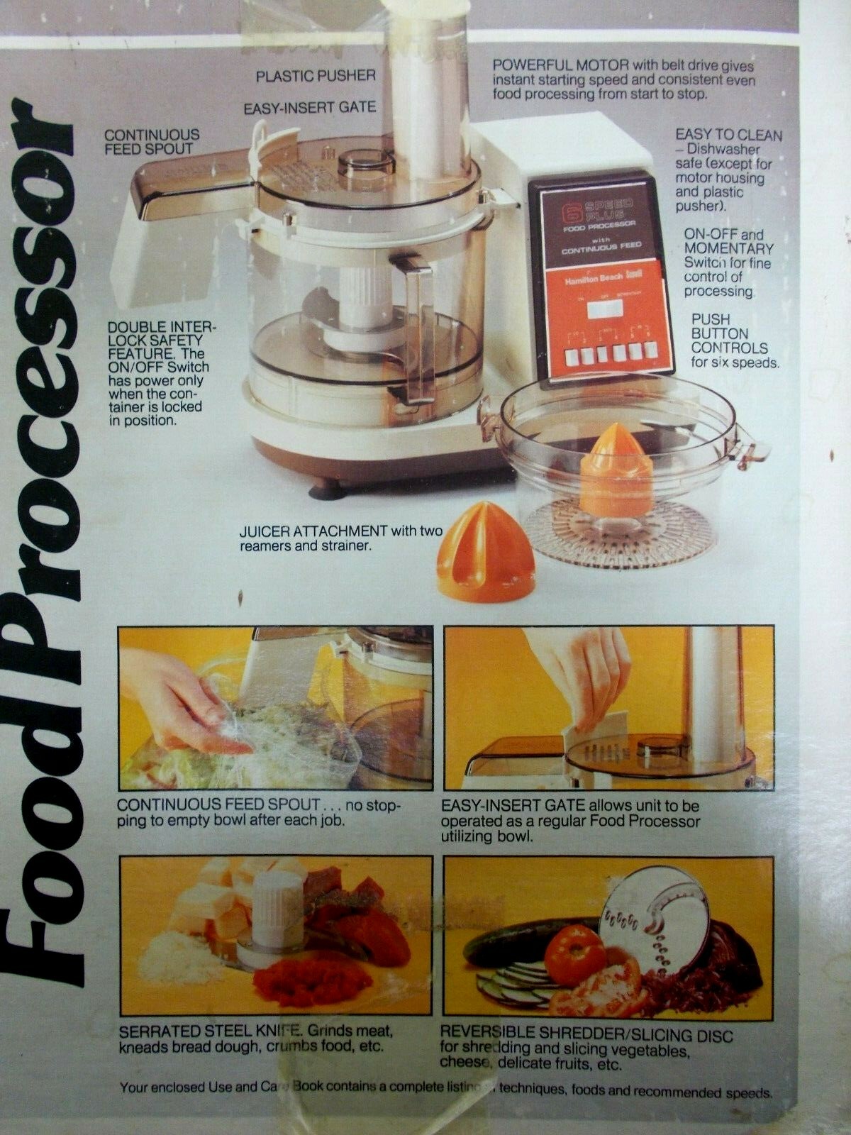 Hamilton Beach food processor 712 almond near-complete SET parts/attachments+box