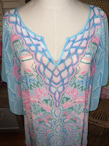 Pre-owned Lilly Pulitzer Kassandra Maxi Caftan Hot Tamale ? Size L/xl ? In Multicolor