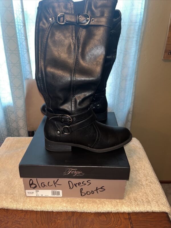 Fergalicious By Fergie Womens Black Knee High Boot Size 8.5m Wedge Heel Zip Up
