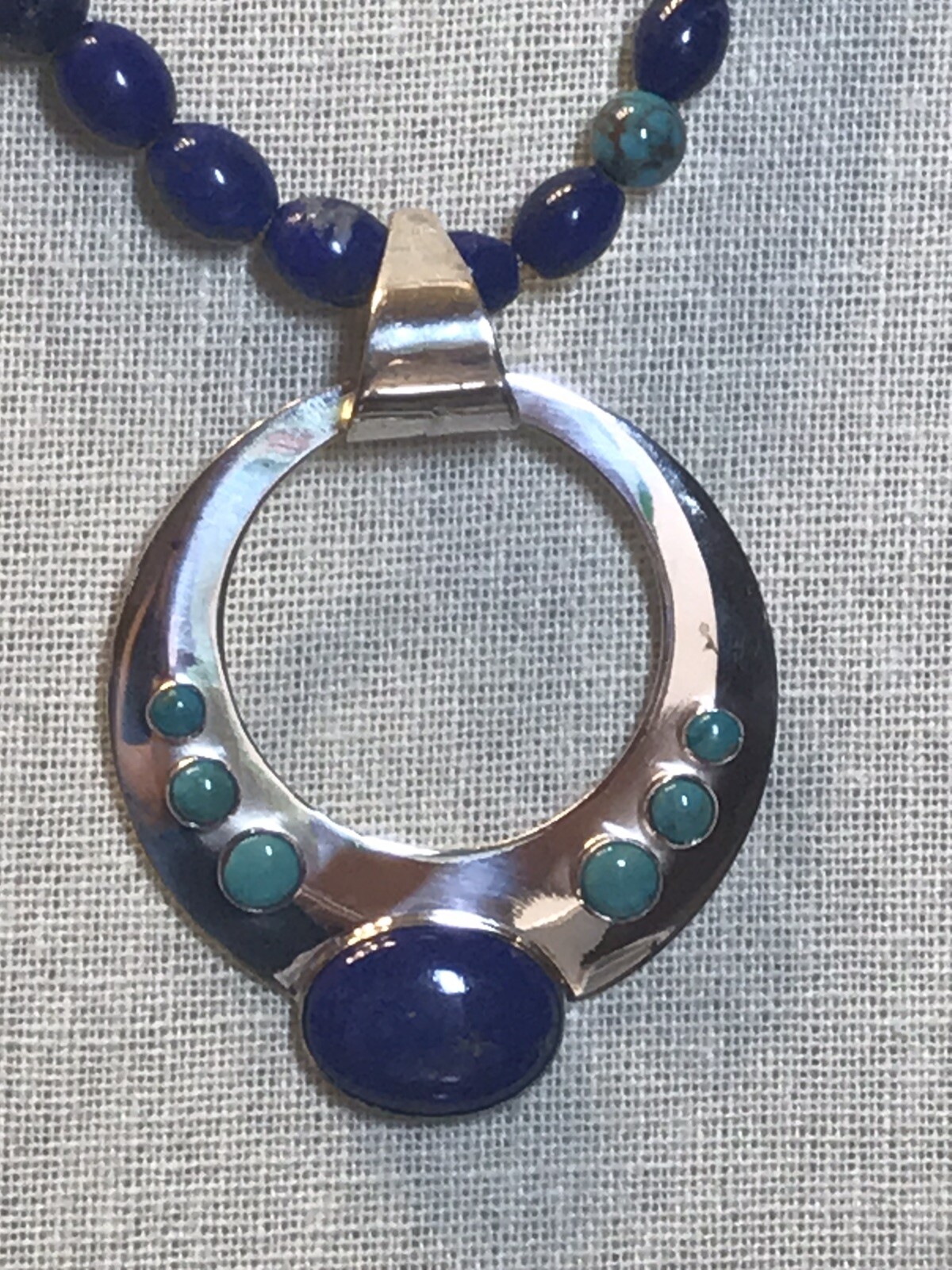 Pre-owned Mine Finds By Jay King Jay King Lapis And Andean Blue Turquoise Circle Pendant With Necklace