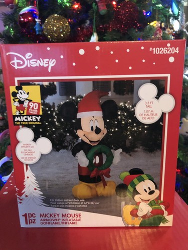 Christmas Disney 3.5 ft Mickey Mouse with Wreath Airblown Inflatable NIB