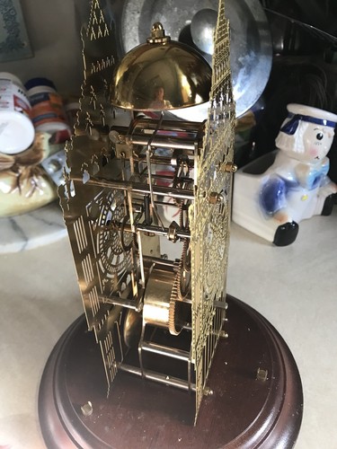 VTG Hermle Big Ben Franklin Mint Brass Skeleton Domed Glass Shelf Mantle Clock