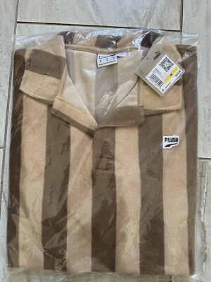 BNIB BNWT Men s Puma Downtown Stripe Towel Polo Tiger s Eye Size M 537053 63 $60