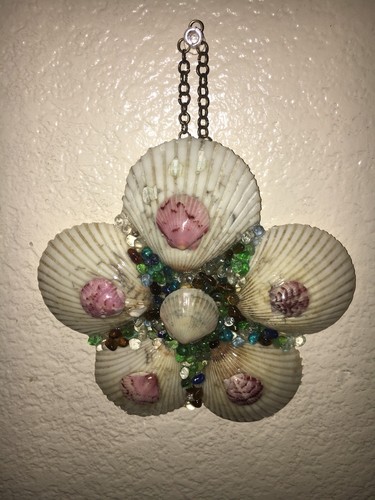 Large Handmade Nautical Scallop And Seaglass Home Garden Christmas Hanging