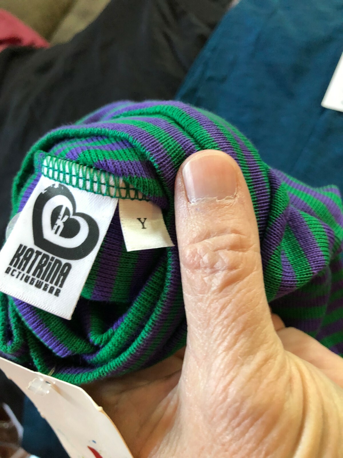 KatrinaWear kids striped leg warmers youth size green/ purple