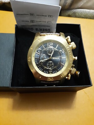 Mens Gold Quartz Multi Function Watch 