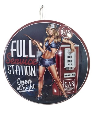 Full Service Station - Round Dome 15'' Metal Sign - Man Cave Decor 