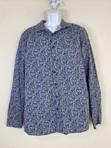 Marc Anthony Men Size XXL Blue/White Floral Leaves Button Up Marc Anthony Men Size XXL Blue/White Floral Leaves Button Up
