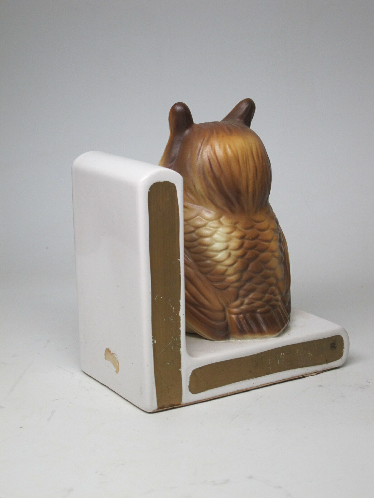 Vintage Lefton Owl book end Ceramic Figurine Retro Mid Century Modern Gold White