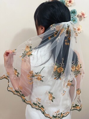 3d rose flower veil, Embroidered bloom flower veil, Floral wedding veil, white 